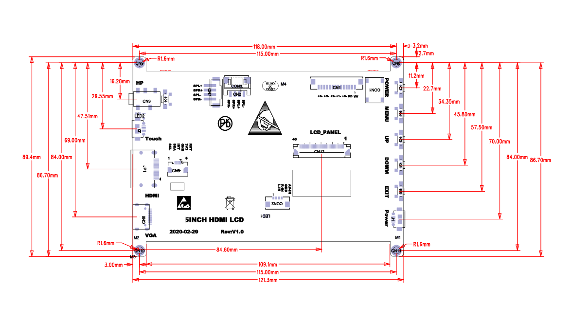 5 inch hdmi display size