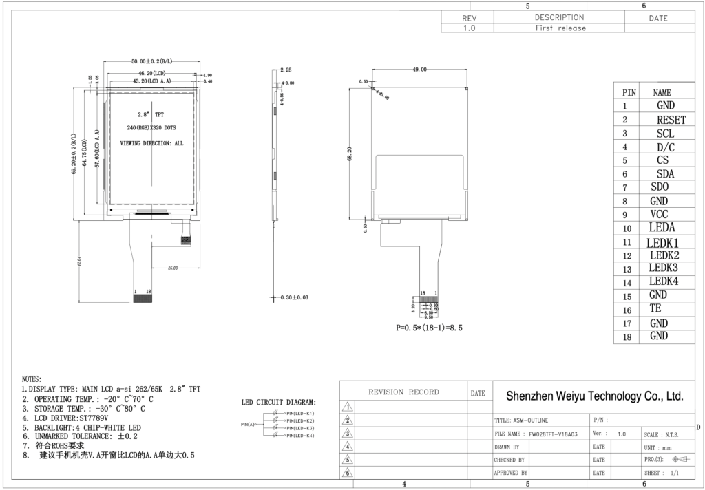 2.8 inch tft drawing