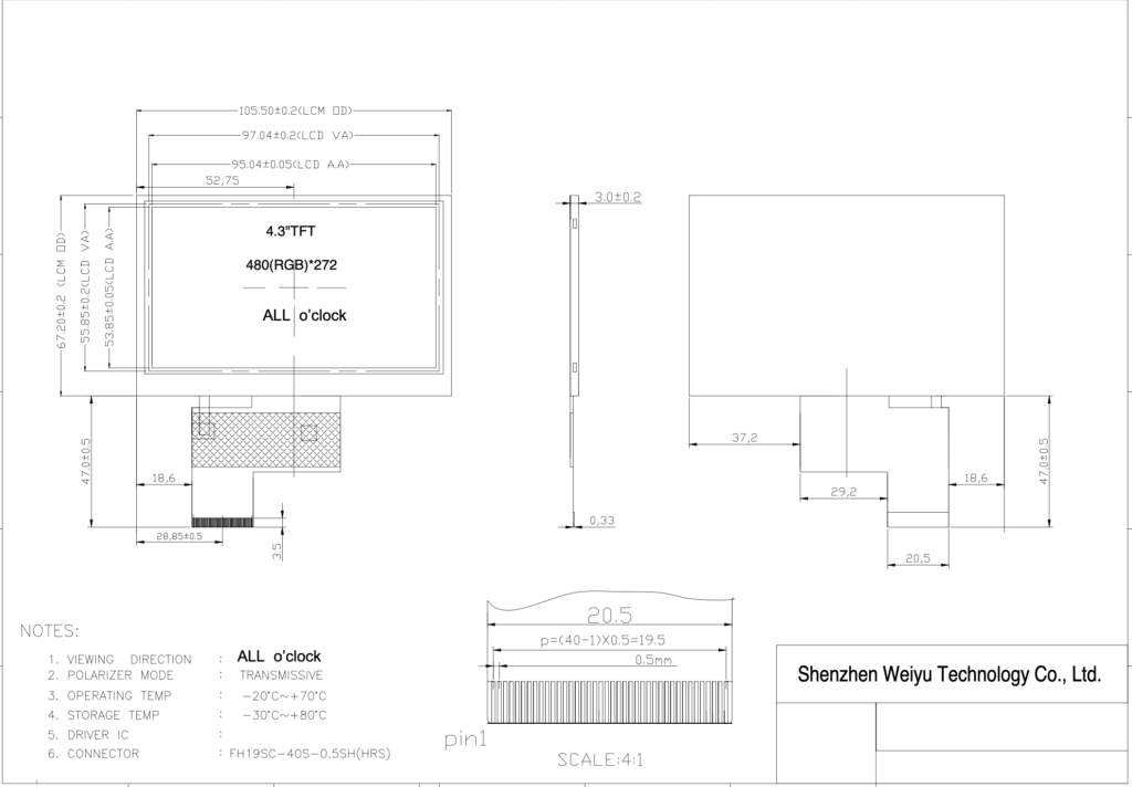 4.3 sunlight readable display drawing